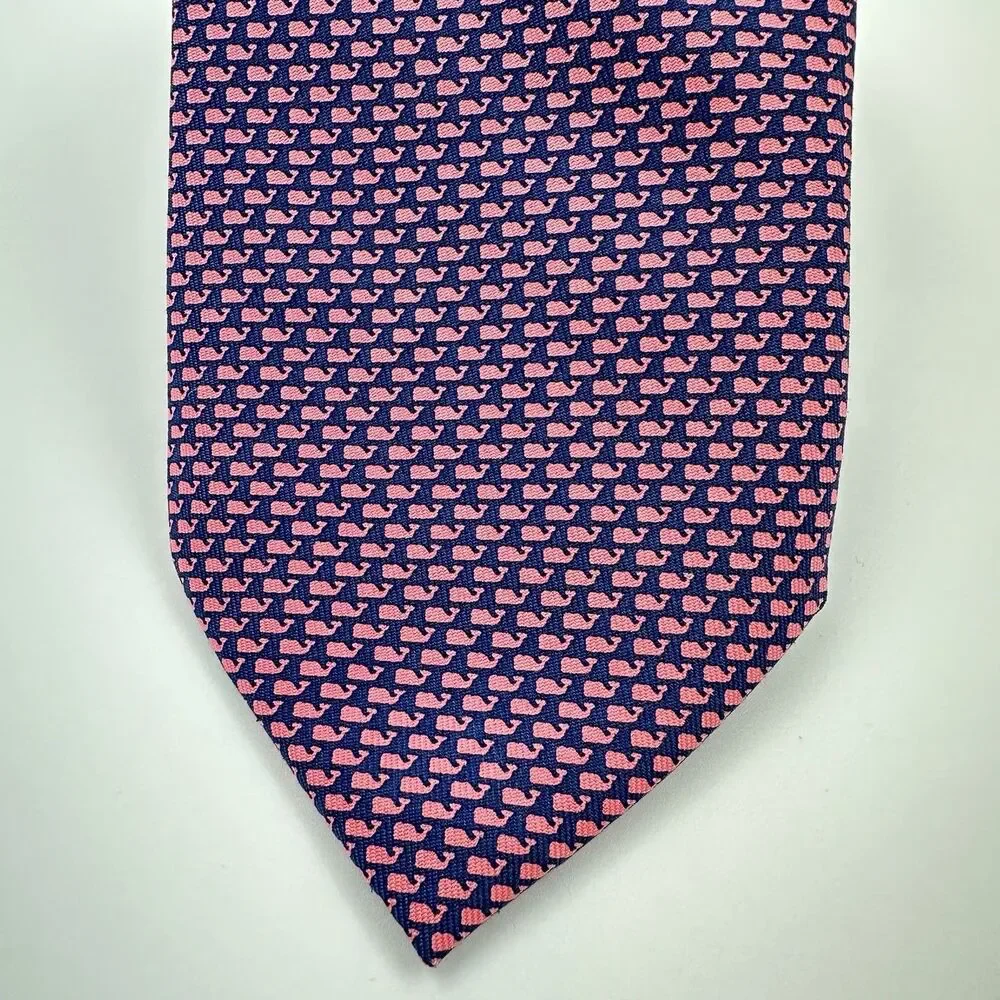 Vineyard Vines Shep & Ian Men's Silk Necktie Micro Whales Print Navy 61.5